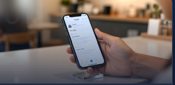 Cliente acercando teléfono a producto NFC